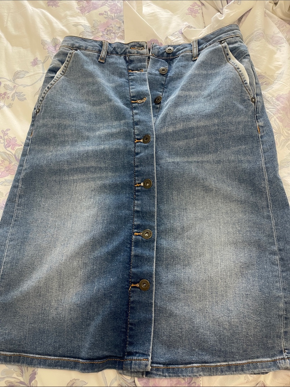 Pilcro and the Letterpress Faded Blue Denim Straight-Leg Skirt